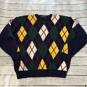 EMBASSY ROW Vintage 100%Cotton Men’s Argyle Sweater size Large Preppy 90s